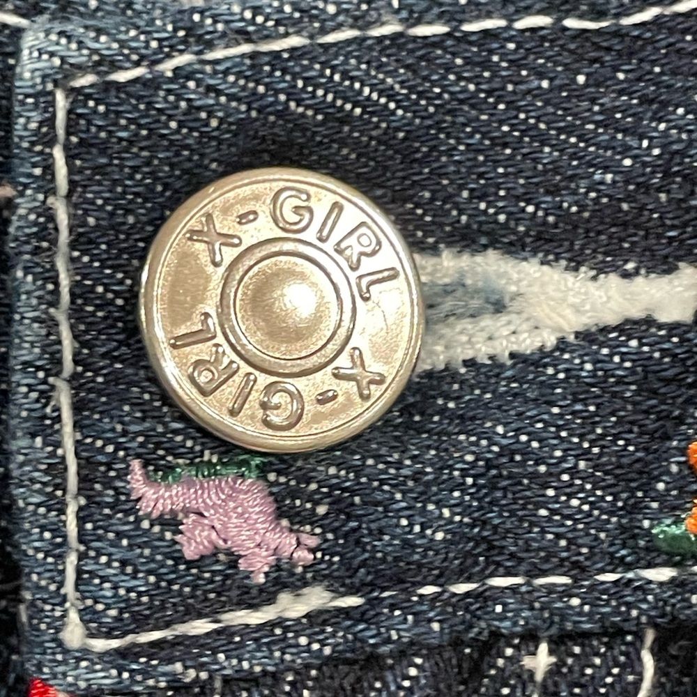 X-girl Floral Embroidered Straight Leg Jeans, cotton, drk blue/red, sz1 (24),EUC - Picture 8 of 14